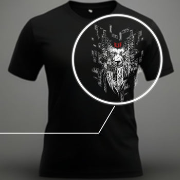 Zoom sur le design du T-shirt Lion Barbu, mettant en avant puissance et style