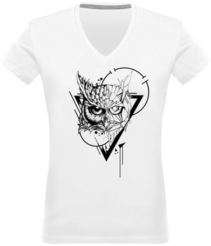 T-shirt hibou design tatouage femme blanc Col en V Graham Hold